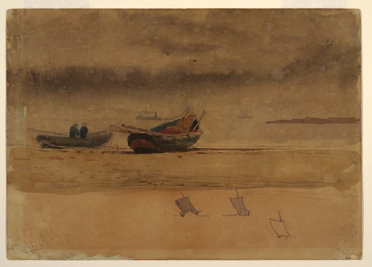 Kresba, Pohled na záď dvou veslic, Anglie, 1881-82 od Winslow Homer