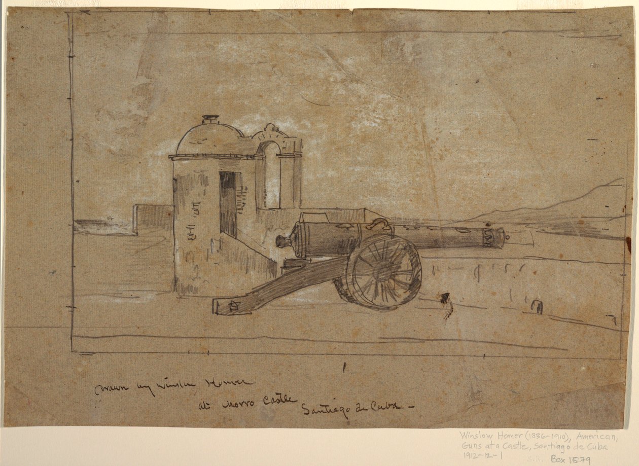 Kresba, studie k filmu "Světlomet, vjezd do přístavu, Santiago de Cuba", 1885 od Winslow Homer
