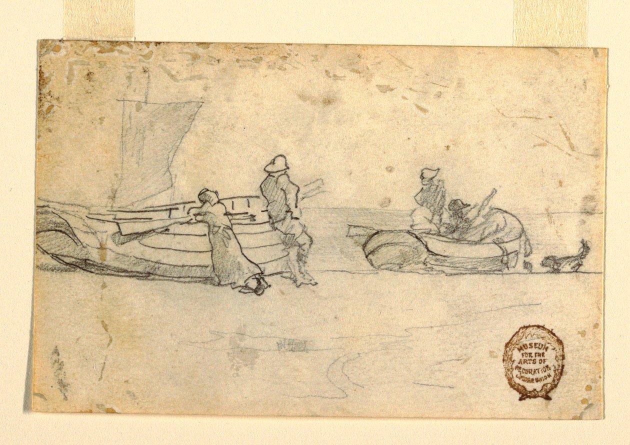 Kresba, Dva čluny na pláži s postavami, Cullercoats, Anglie, 1881-82 od Winslow Homer