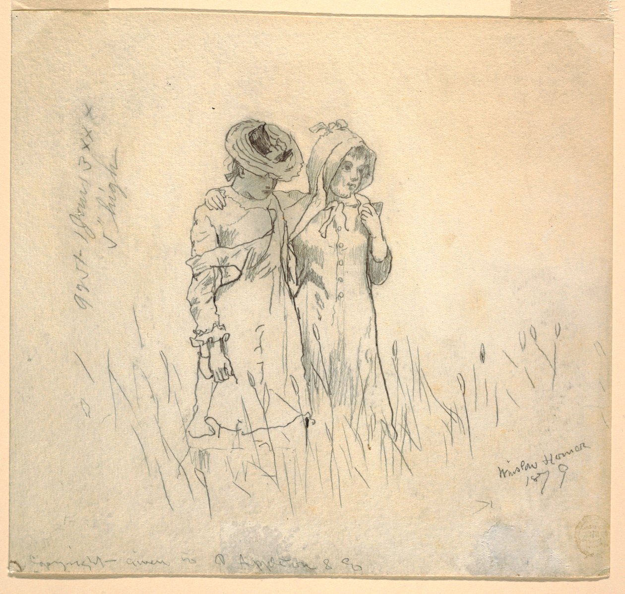 Kresba, Dvě dívky na poli, 1879 od Winslow Homer