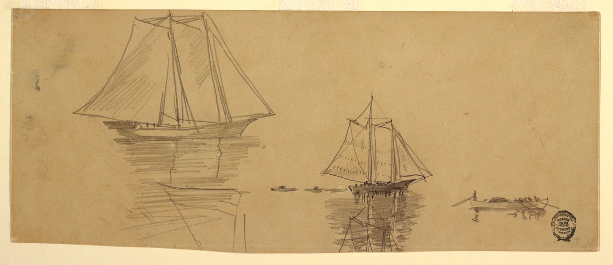 Kresba, Dva škunery a dory, asi 1880 od Winslow Homer
