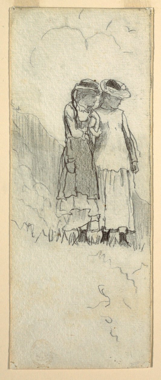 Kresba, Dvě mladé dívky na poli, 1879 od Winslow Homer