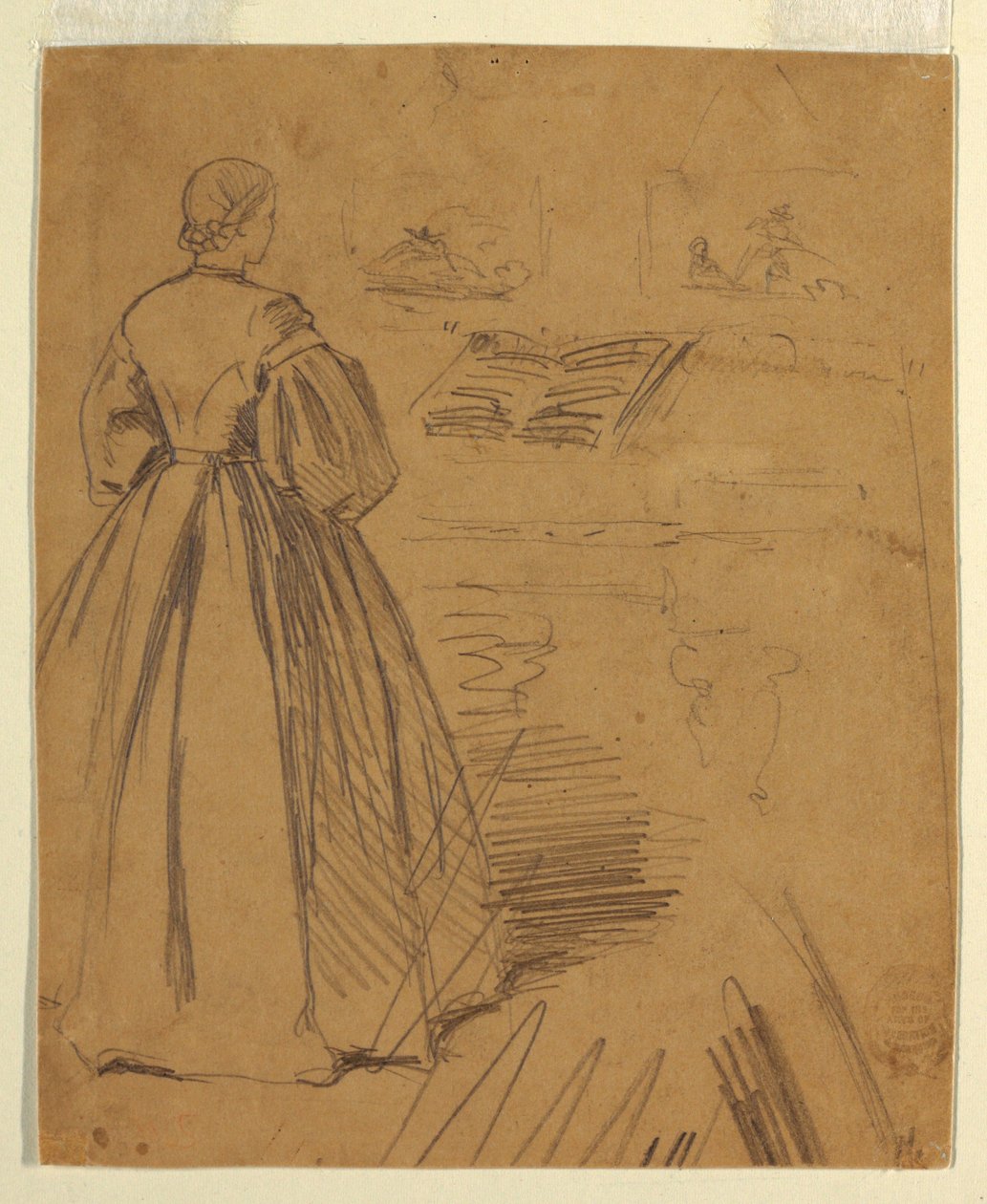 Kresba, Žena stojící před klavírem, 1862 od Winslow Homer