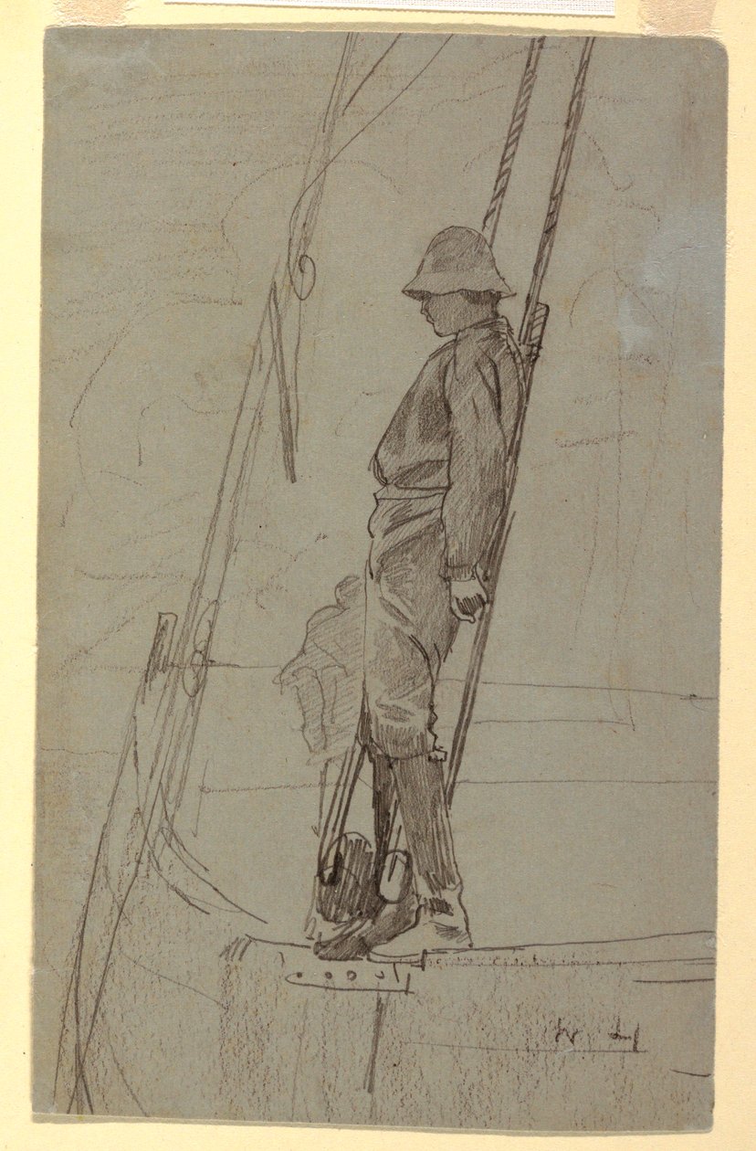 Kresba, Mladý muž opírající se o lanoví plachetnice, pravděpodobně 1861-62 od Winslow Homer