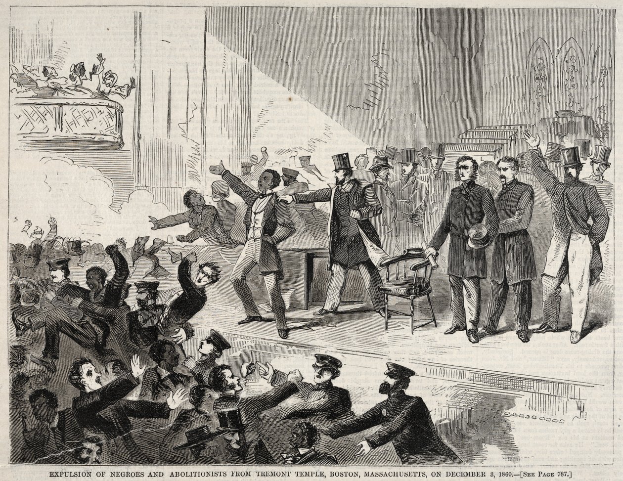 Vyhnání černochů a abolicionistů z Tremont Temple v Bostonu, Massachusetts, 3. prosince 1860 od Winslow Homer