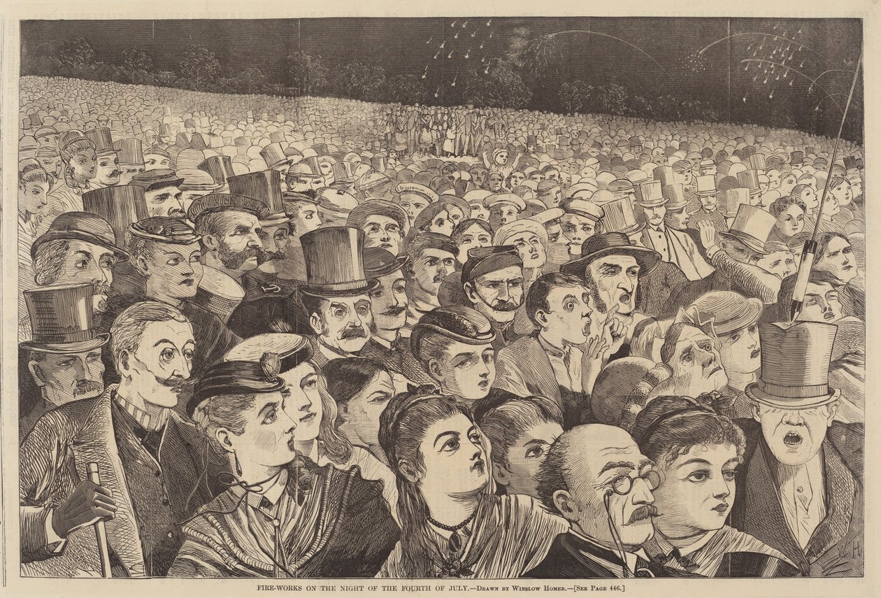 Fire Works on the Night of Four July, publikoval 1868. od Winslow Homer