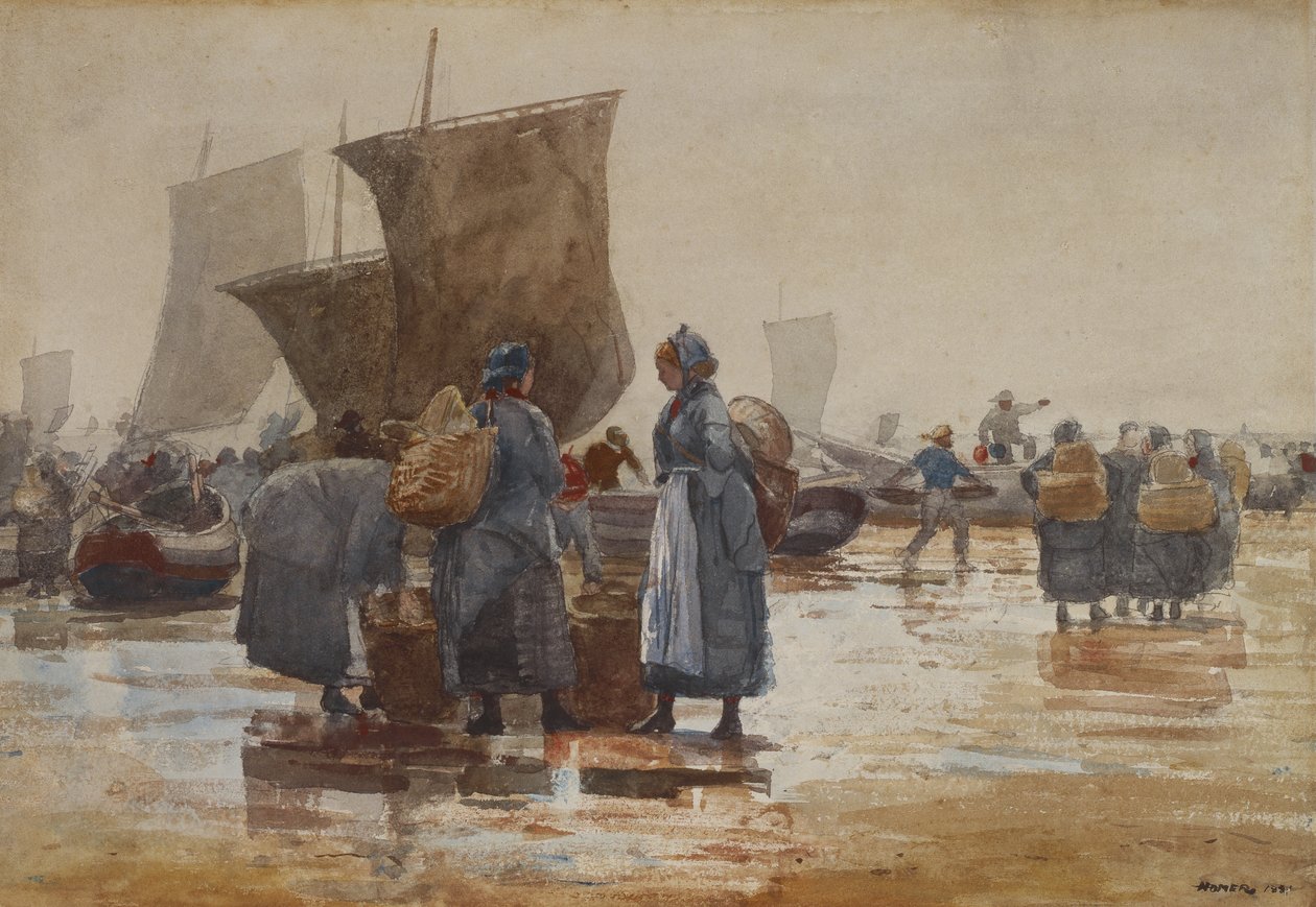 Fisherfolk na pláži v Cullercoats od Winslow Homer