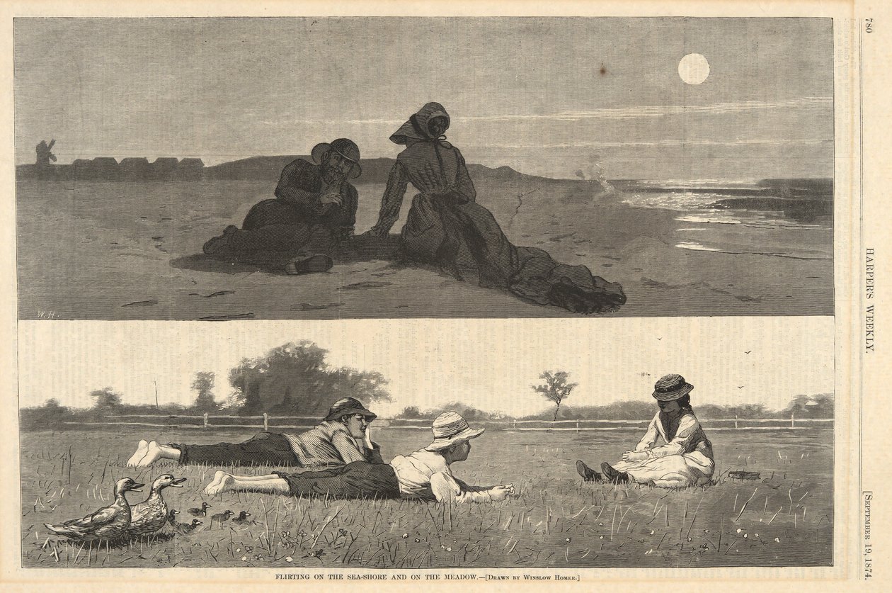 Flirtování na mořském pobřeží a na louce od Harpera od Winslow Homer