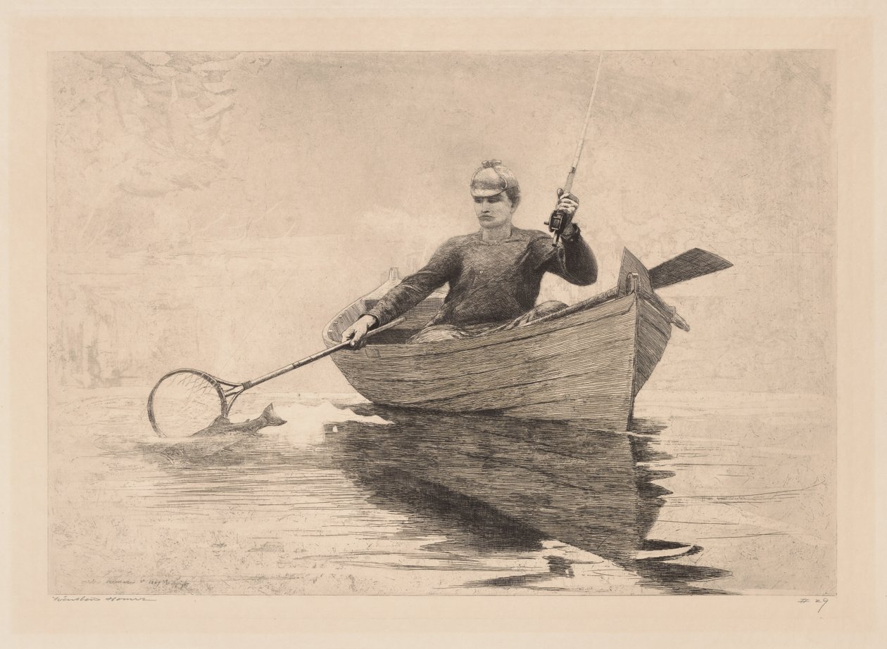 Muškaření, jezero Saranac od Winslow Homer