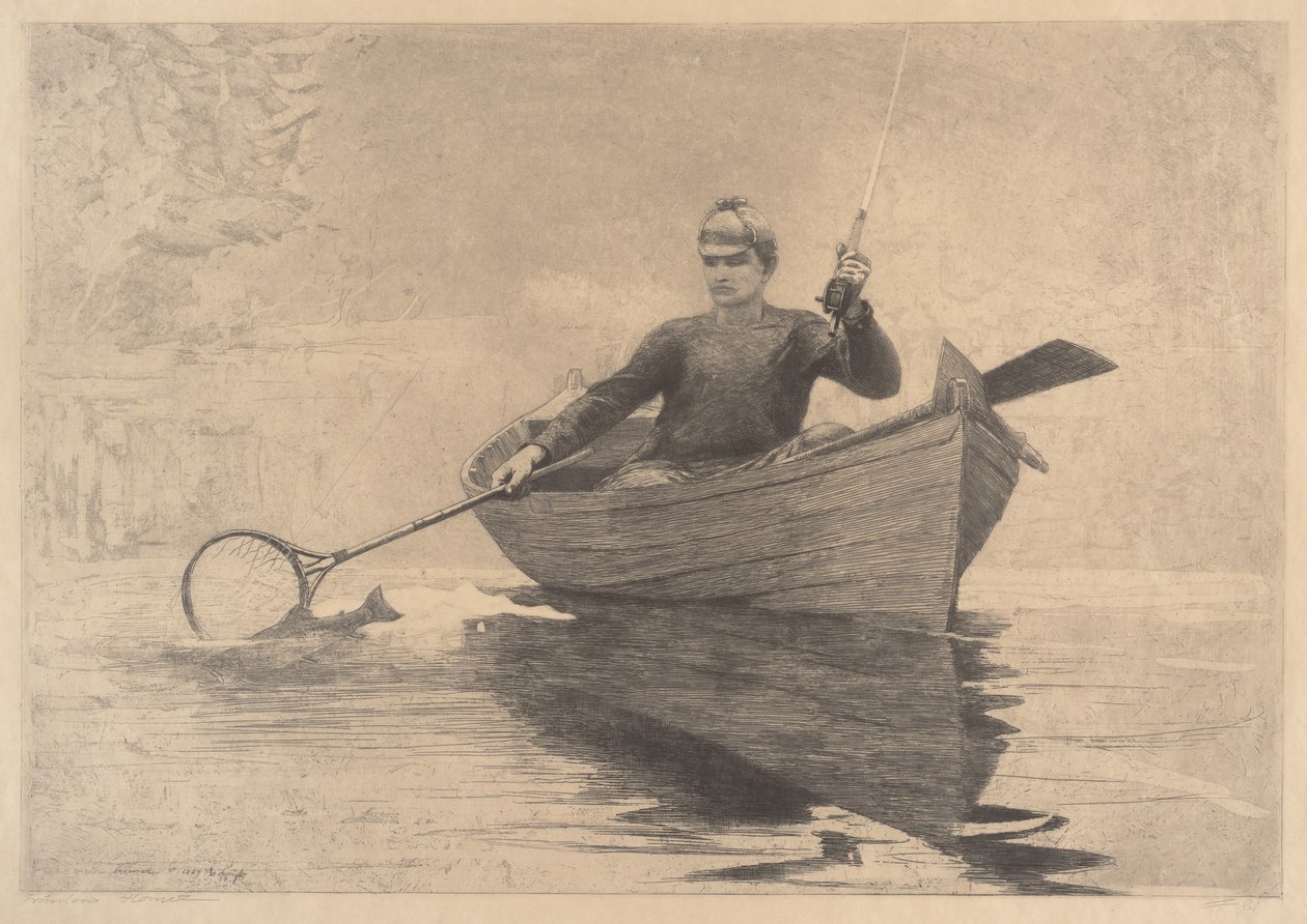 Muškaření, Saranac Lake, 1889 od Winslow Homer