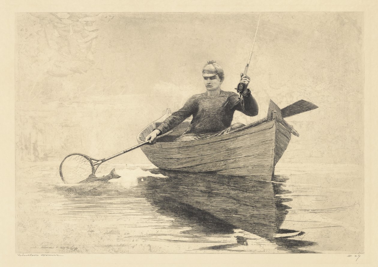 Muškaření, Saranac Lake, 1889 od Winslow Homer