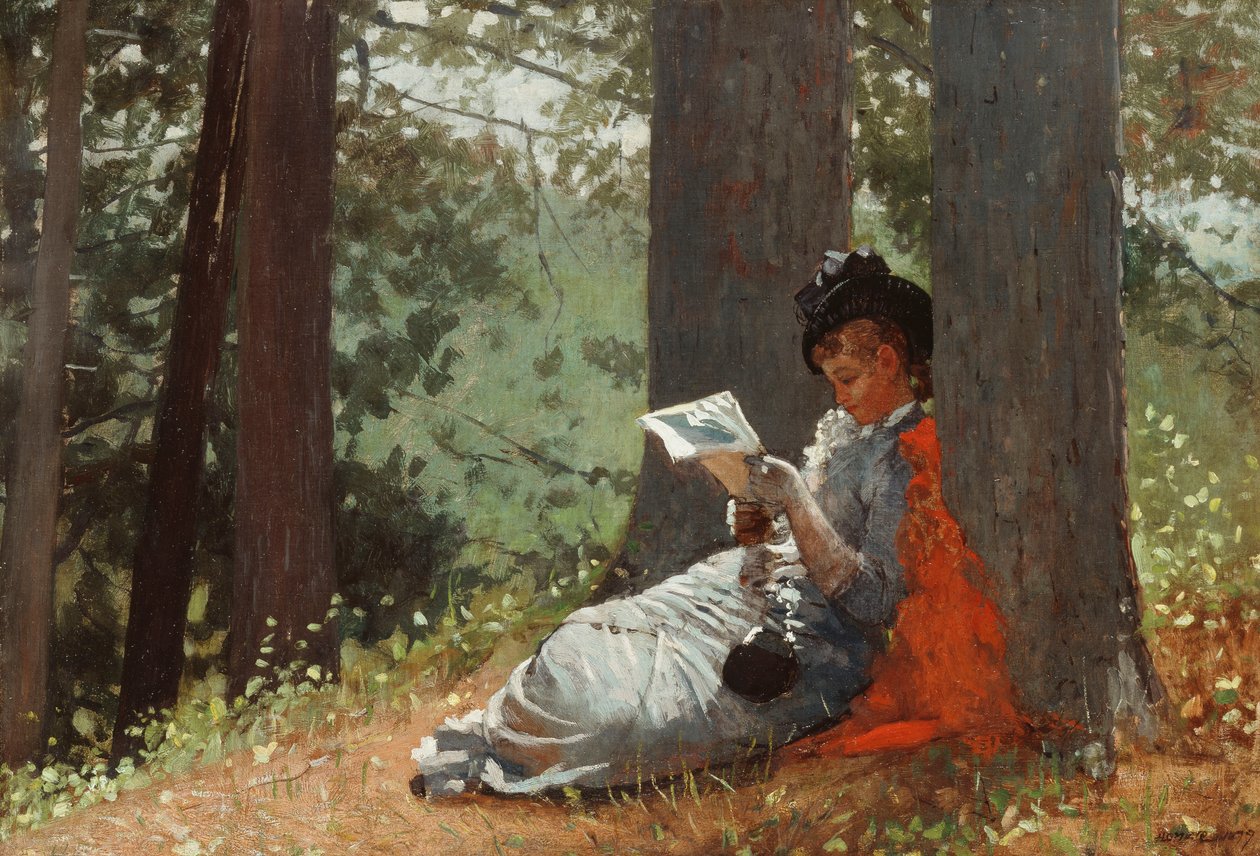 Dívka čtoucí pod dubem, 1879 od Winslow Homer
