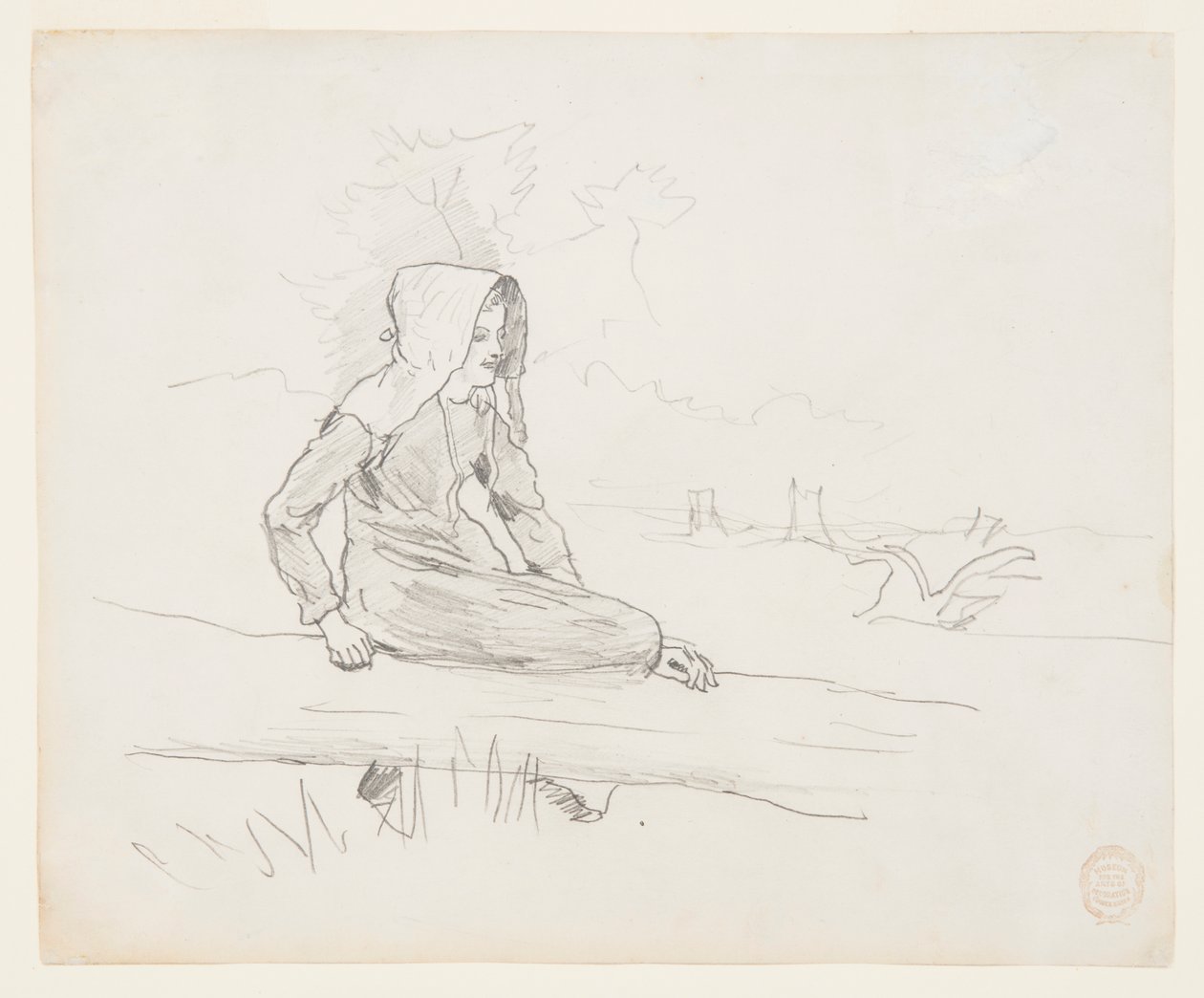 Dívka sedící na kmeni stromu od Winslow Homer