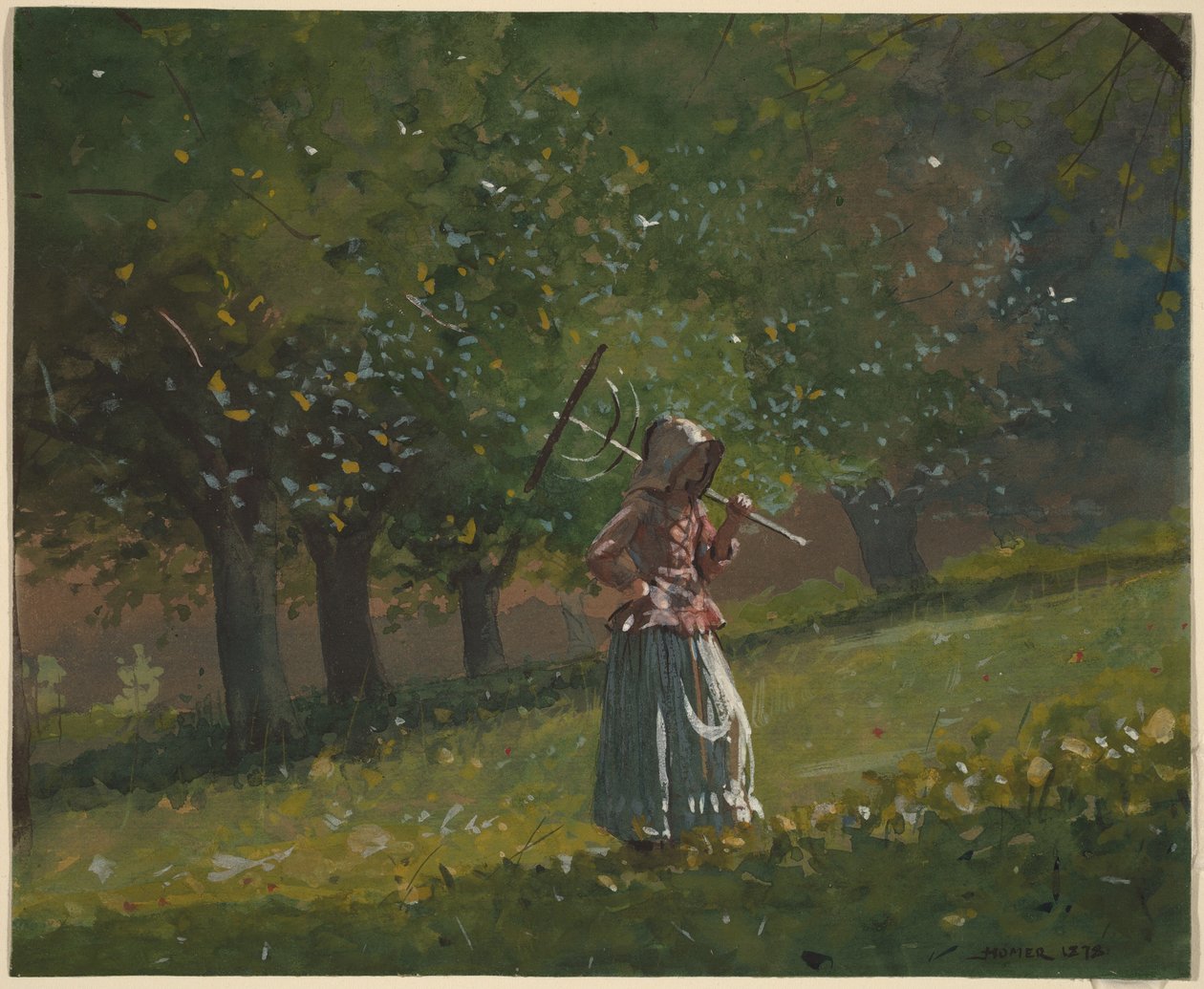 Dívka s hráběmi na seno od Winslow Homer