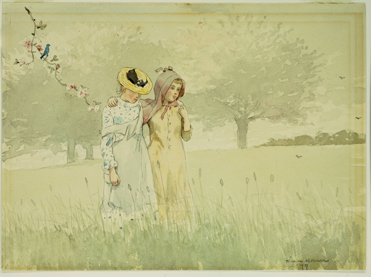 Dívky na procházce v sadu, 1879 od Winslow Homer