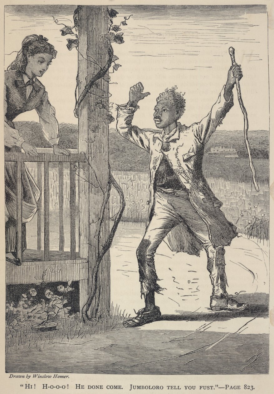 "Ahoj! H-o-o-o! Přišel. Jumboloro Tell You Fust.", z The Galaxy, červen 1869 od Winslow Homer