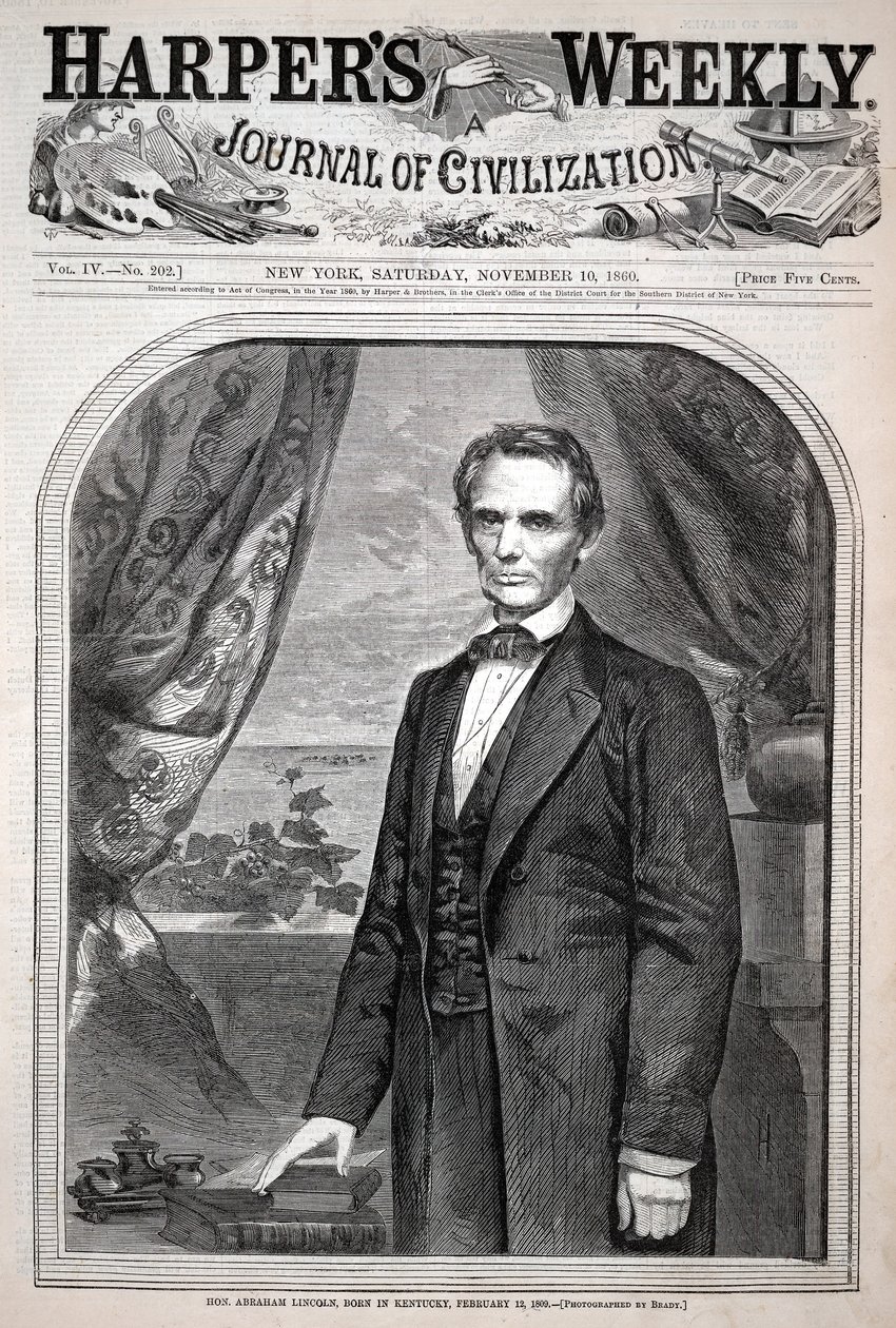 Ctihodný Abraham Lincoln, narozený v Kentucky 12. února 1809, podle časopisu Harper’s Weekly, 10. listopadu 1860 od Winslow Homer