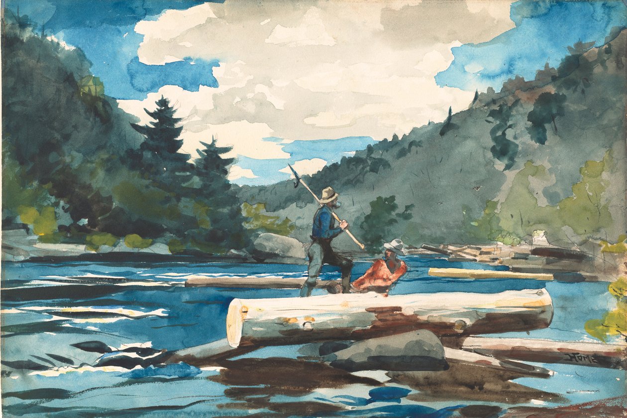 "Řeka Hudson" - Kácení dřeva, 1892 (akvarel na bílém akvarelovém papíře) od Winslow Homer