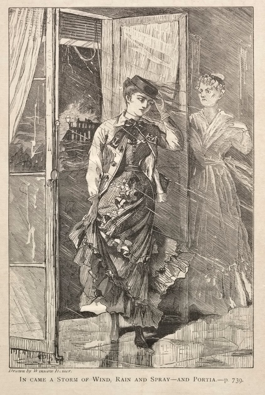 Přišla bouře plná větru, deště a stříkající vody - a Portia od Winslow Homer