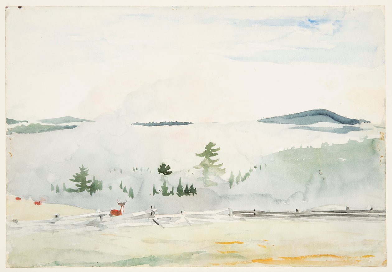 Krajina s jeleny v ranním oparu od Winslow Homer