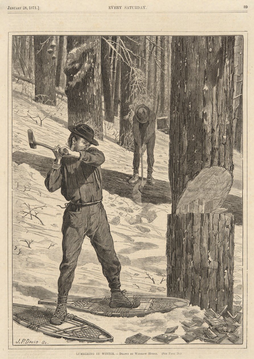 Dřevorubectví v zimě, od Každou sobotu 28. ledna 1871 od Winslow Homer