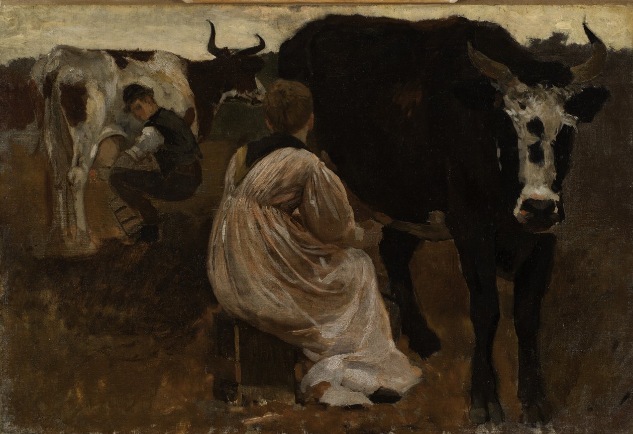 Dojení, 1875 od Winslow Homer