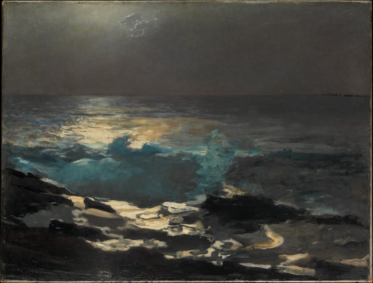 Měsíční svit, maják na Wood Islandu od Winslow Homer