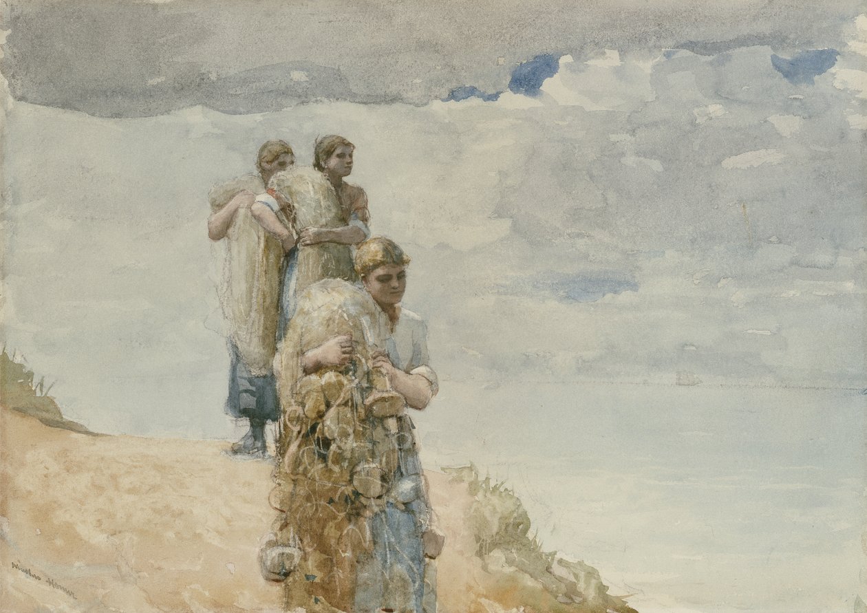 On The Cliff, Cullercoats, c.1881-82 (akvarel a uhel na tkaném papíře) od Winslow Homer
