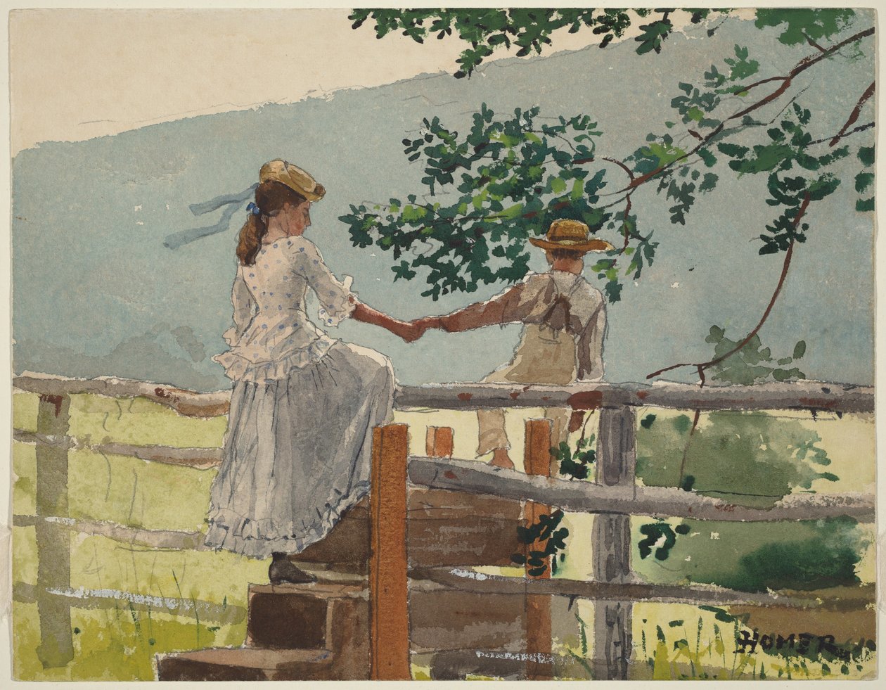Na schůdcích přes plot od Winslow Homer
