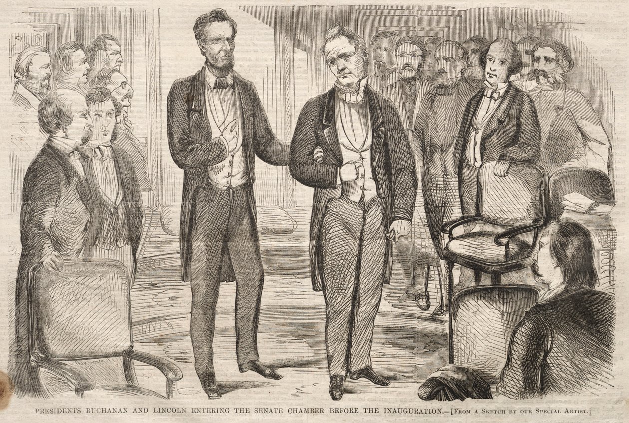 Prezidenti Buchanan a Lincoln při vstupu do Senátu před inaugurací od Winslow Homer