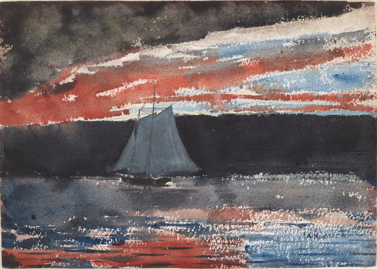 Škuner při západu slunce od Winslow Homer