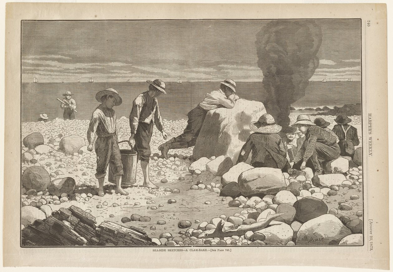 Skici z pobřeží – Pečení mušlí od Winslow Homer
