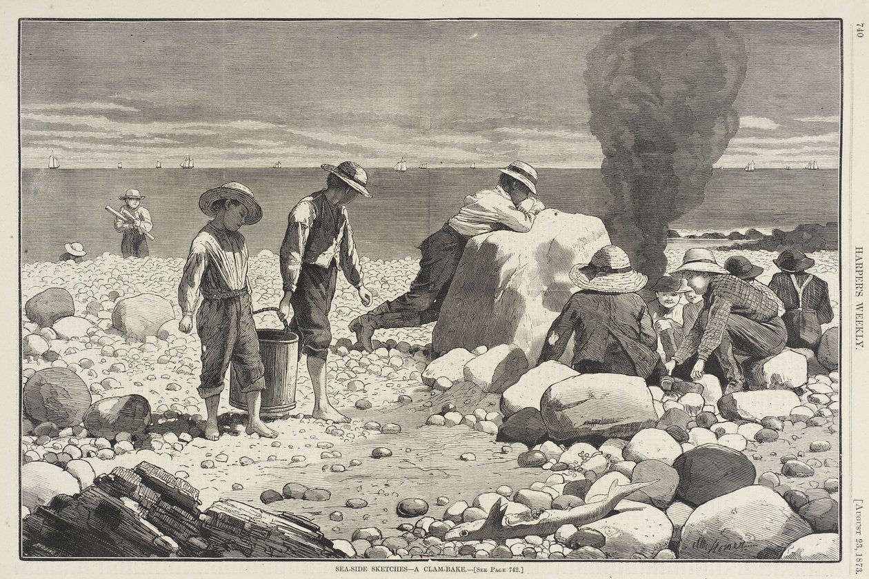 Skici z pobřeží – Grilování mušlí od Winslow Homer