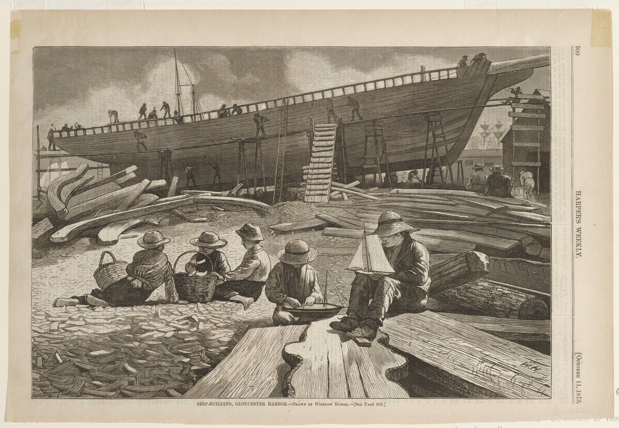 Stavba lodí, přístav Gloucester od Winslow Homer