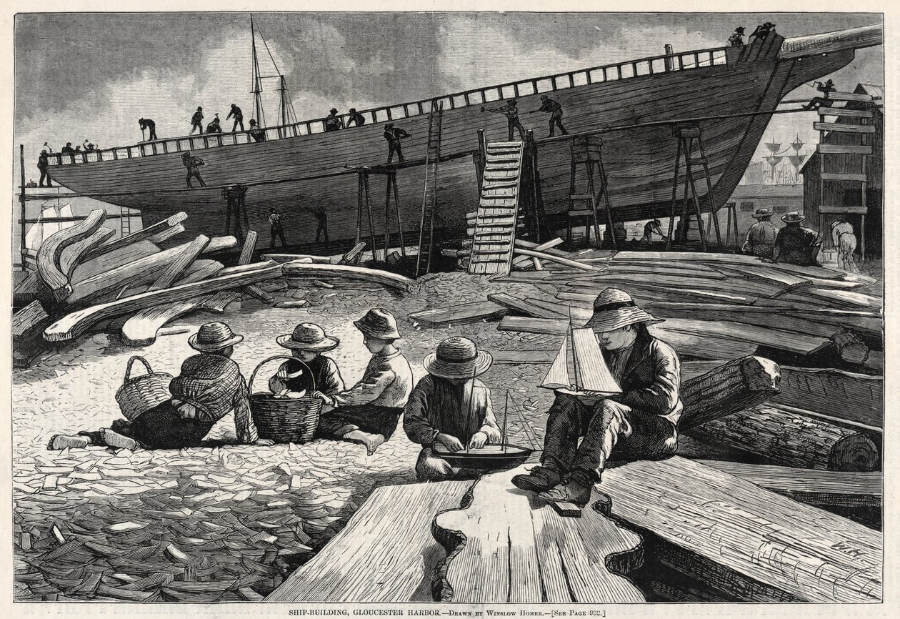 Stavba lodí, přístav Gloucester, 1873. od Winslow Homer