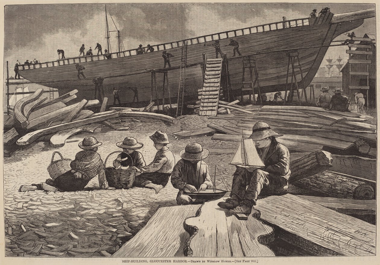 Ship-Building, Gloucester Harbor, publikoval 1873. od Winslow Homer