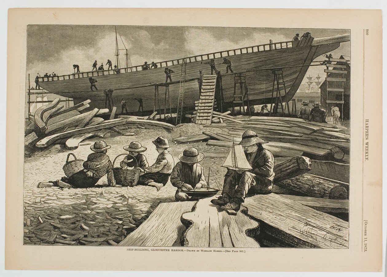 Stavba lodí, přístav Gloucester od Winslow Homer