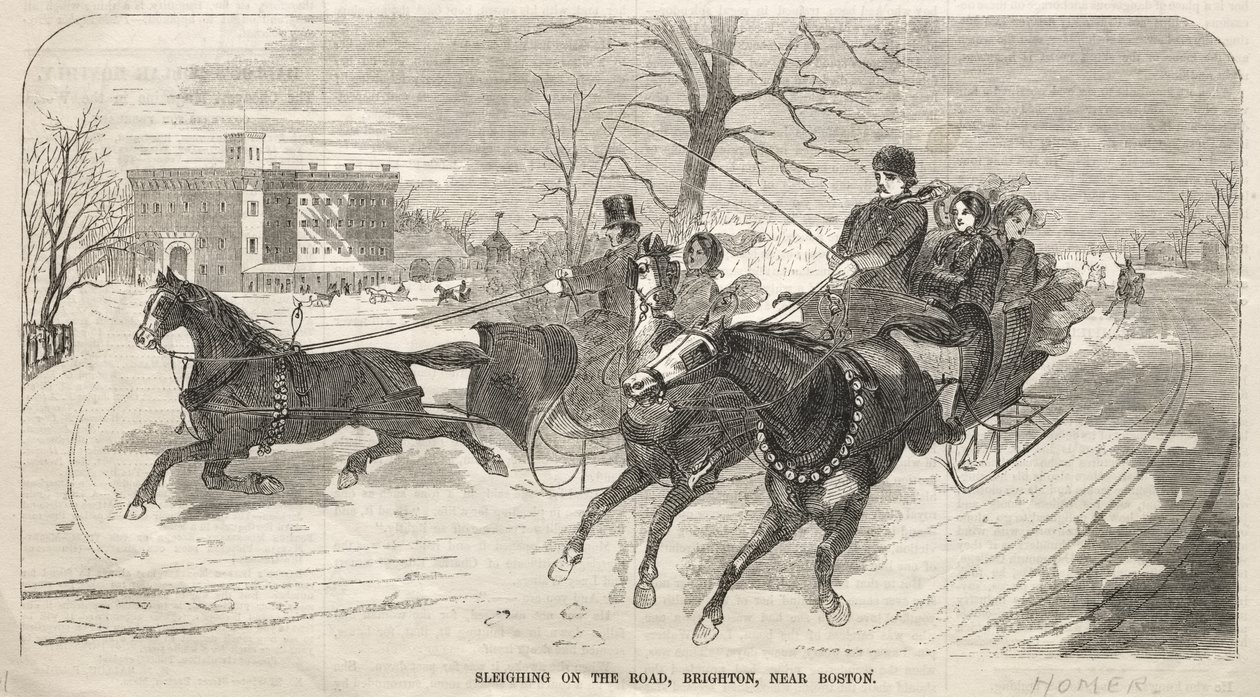 Jízda na saních po silnici, Brighton, nedaleko Bostonu od Winslow Homer