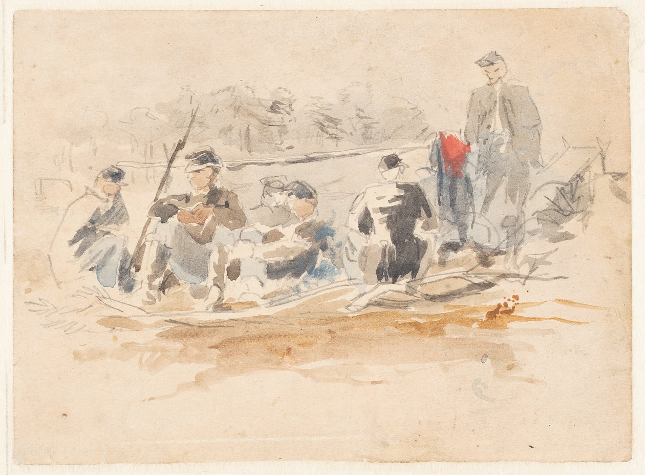 Vojáci sedící ve skupině od Winslow Homer