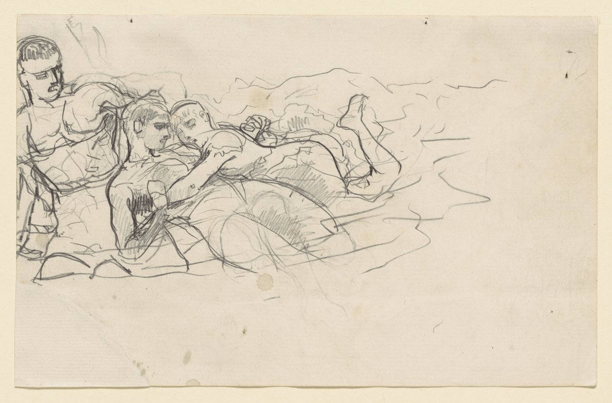 Stojící muž hledící na dvě tonoucí postavy (studie k dílu Zpětný proud) od Winslow Homer
