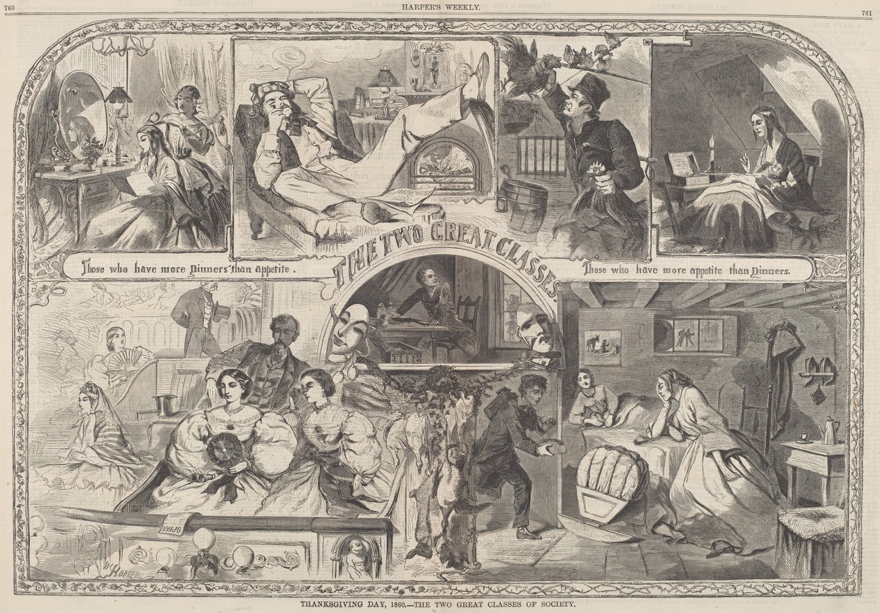 Den díkůvzdání, 1860 – The Two Great Classes of Society, publikoval 1860. od Winslow Homer