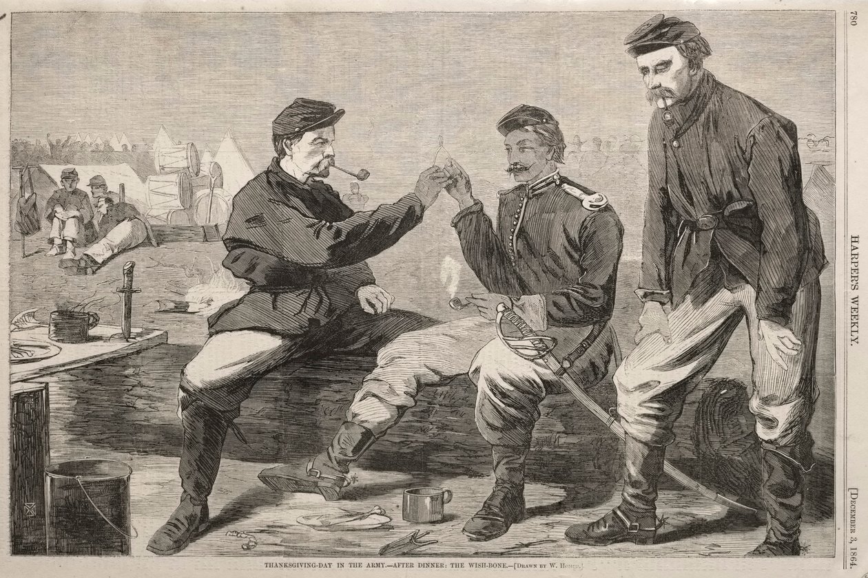 Den díkůvzdání v armádě – After Dinner: The Wish-Bone, 1864. od Winslow Homer