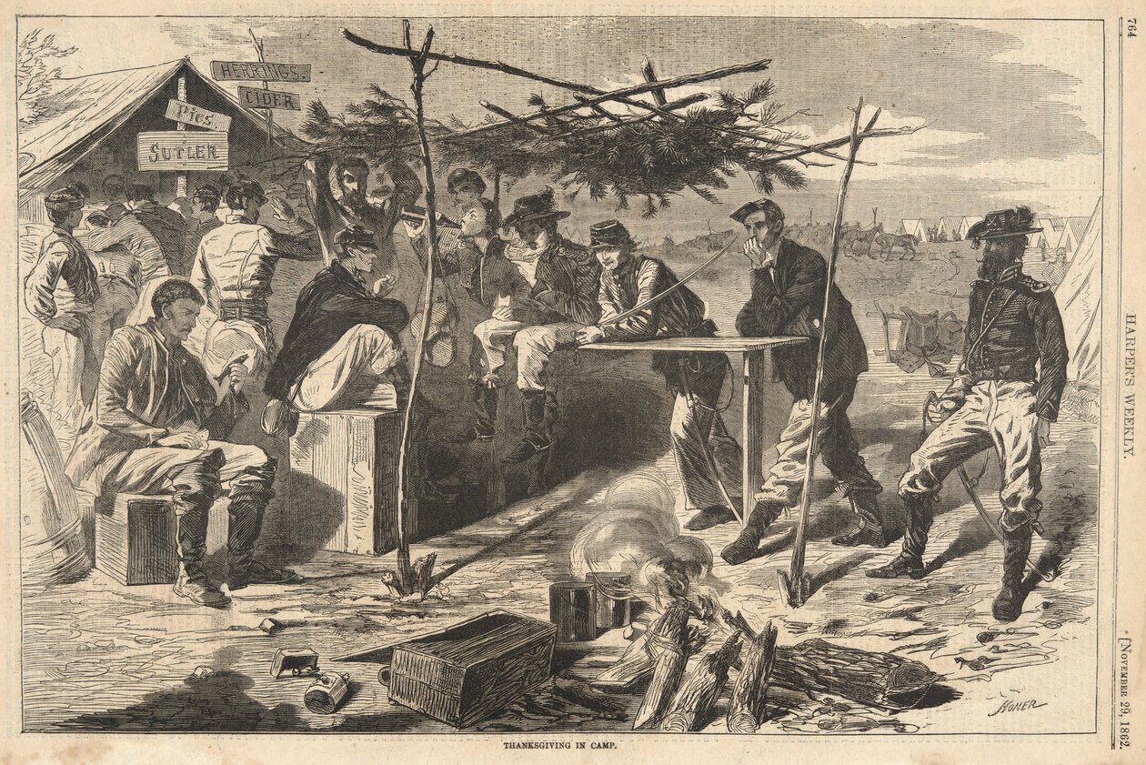 Den díkůvzdání v táboře, od Harpera od Winslow Homer