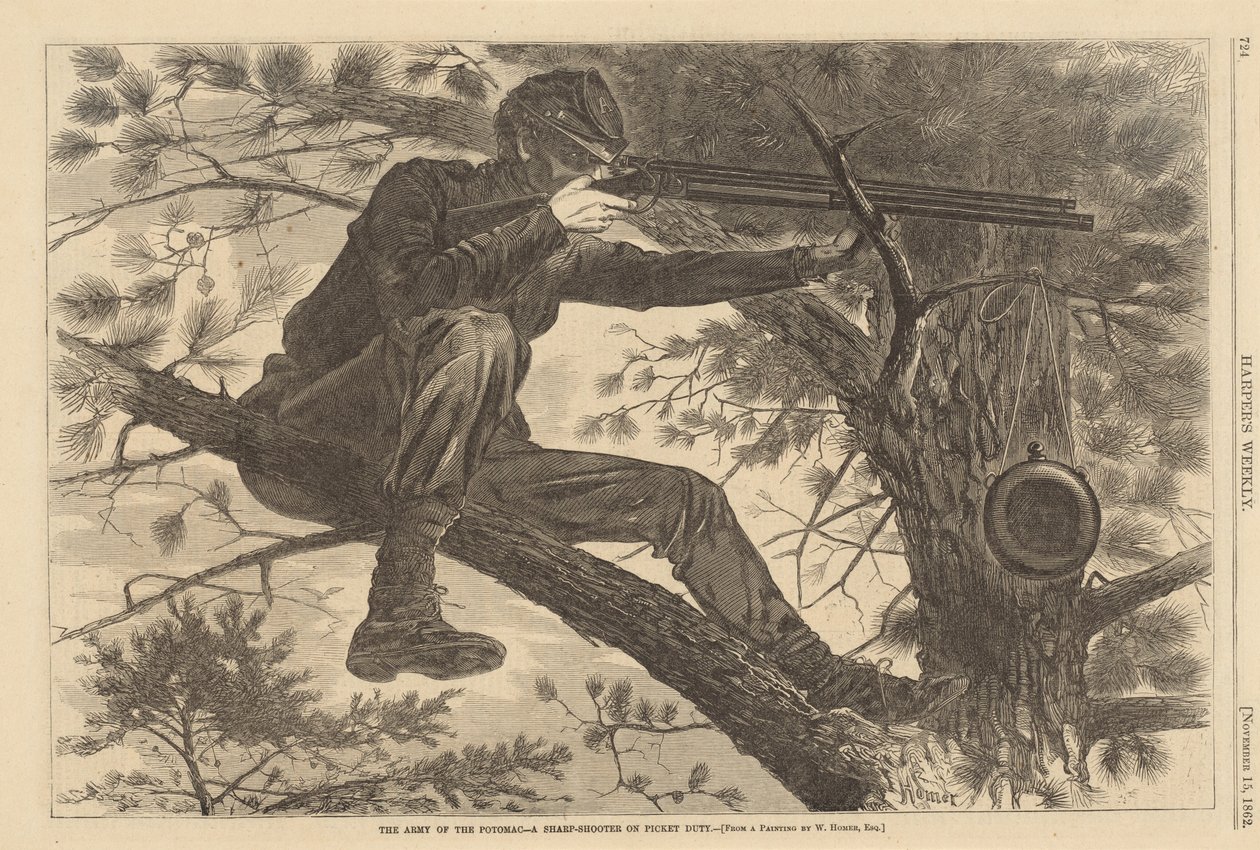 Armáda Potomac - Ostrý střelec na Piket Duty, 1862. od Winslow Homer