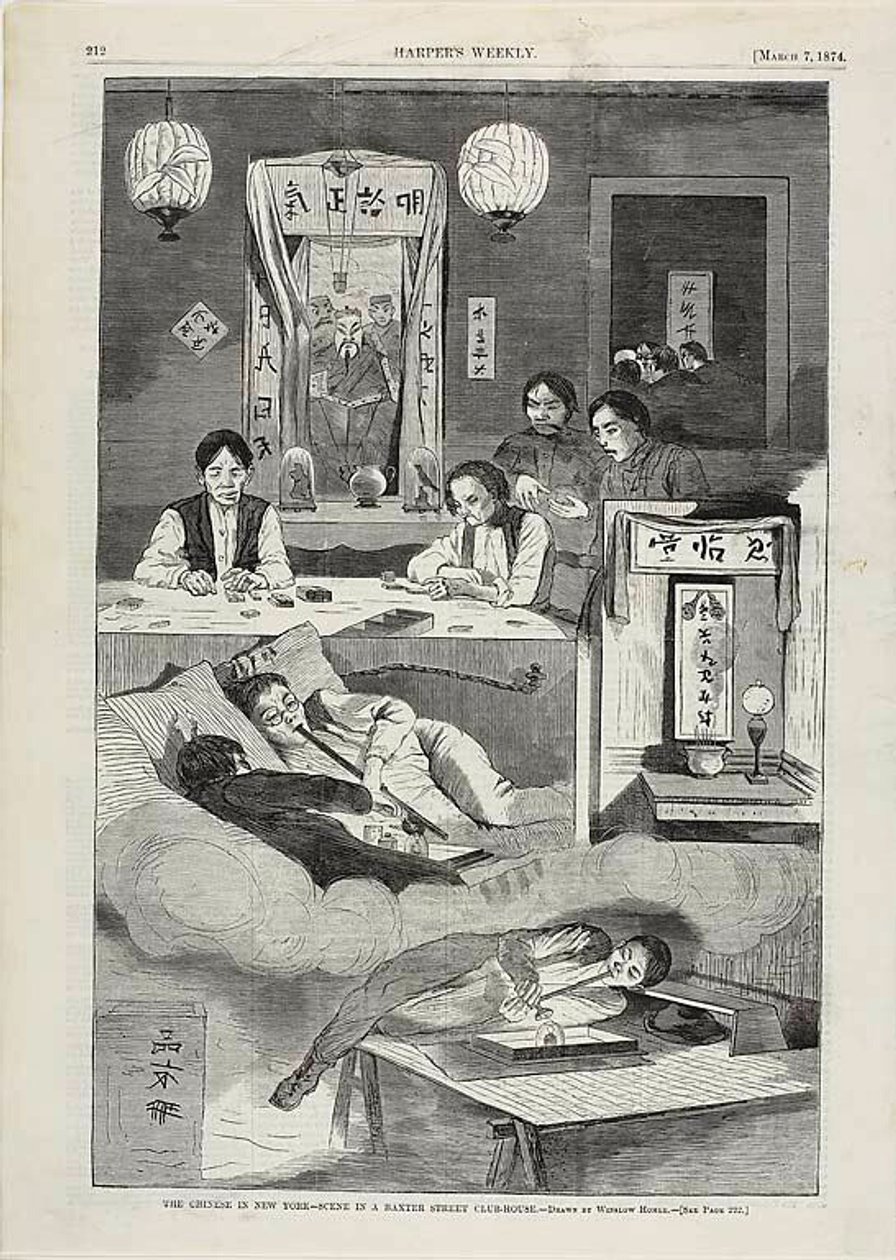 Číňané v New Yorku - scéna v klubovně na Baxter Street od Winslow Homer