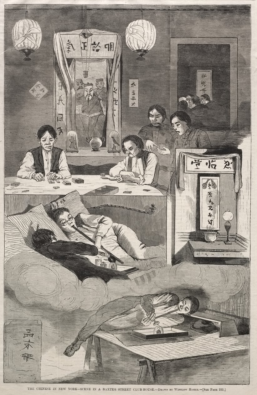 Číňané v New Yorku – Scéna v klubovně na Baxter Street od Winslow Homer