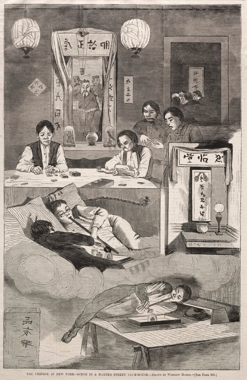 Číňané v New Yorku - Scéna v Baxter Street Club-House, 1874. od Winslow Homer