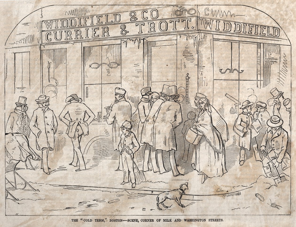 "Studený termín", Boston - Scéna, roh ulic Milk a Washington Street od Winslow Homer