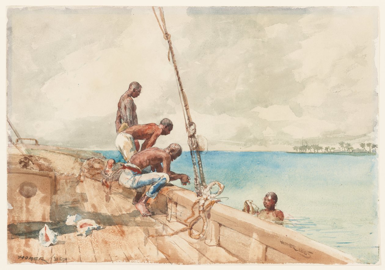 The Conch Divers, 1885 (wc nad grafitem na papíře) od Winslow Homer