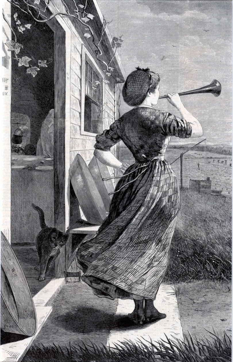 „The Dinner Horn“, z časopisu Harper’s Weekly, 11. června 1870 od Winslow Homer